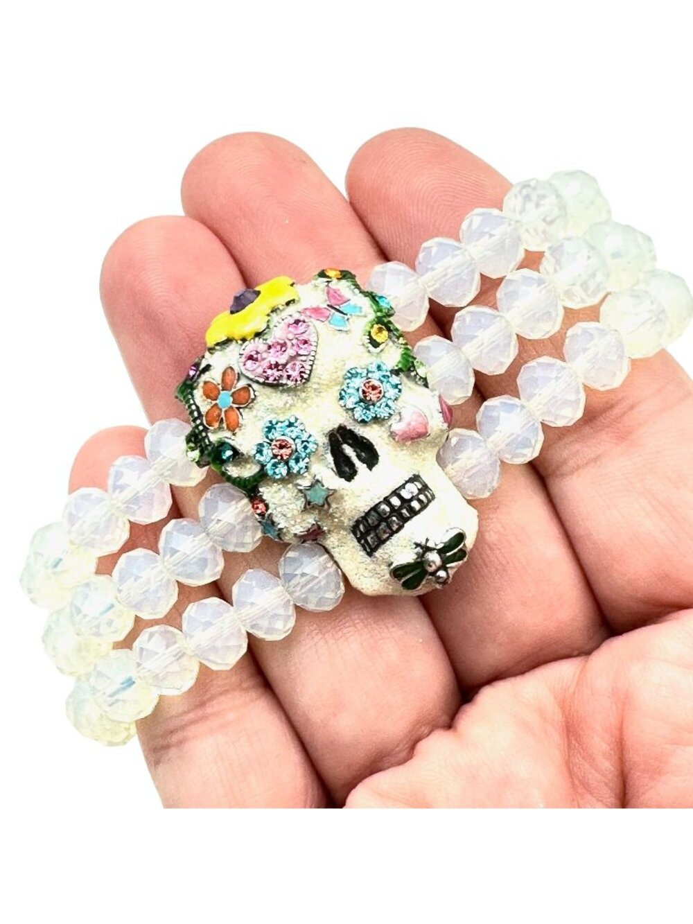 Kirks Folly Womens Bracelet Day of The Dead Opalescent Crystal Beads Streatch